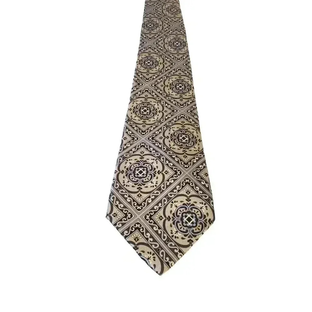 Stafford Luxury Floral Paisley 100% Silk Classic‎ Mens Tie Made USA Silver Blue